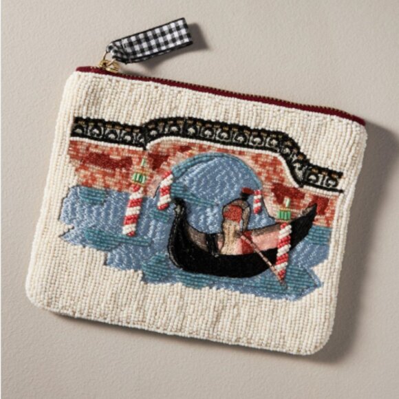 NWT ANTHROPOLOGIE Beaded City Pouch, Venice White/Blanc